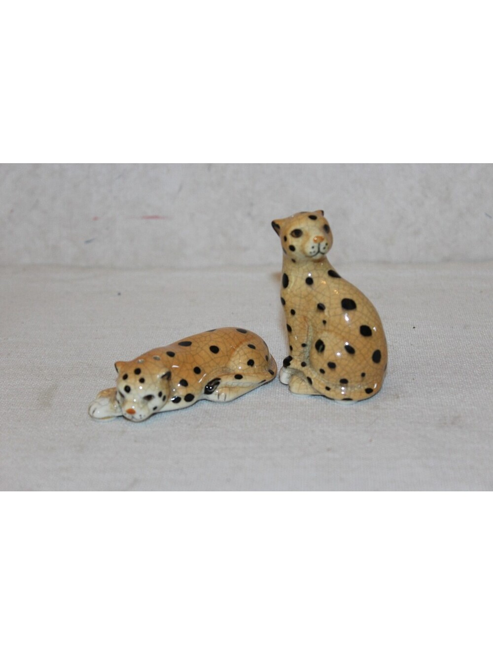 Vintage Cheetah Leopard Salt and Pepper Shakers Set Ceramic Crackle Glaze